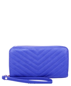 Chevron Quilted Double Zip Around Wallet Wristlet QA0012 ROYAL BLUE